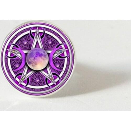 Triple Moon Goddess Pentagram ring Witch Jewelry Glass Dome Witchcraft ring Glamour Weika ring