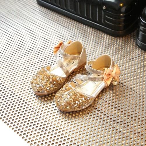 Sequin Girls Leather Princess Shoes 2019 Spring Autumn ChildrenS Shoes School Girl Bow Wedding Party Dance Shoe Gold 1-12 Years