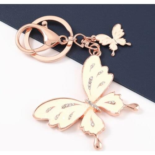 Fashion Rhinestone Couple Butterfly Keychain Holder Crystal Women Jewelry Bag Pendant for Car Keyrings Girlfriend Gift Keychains