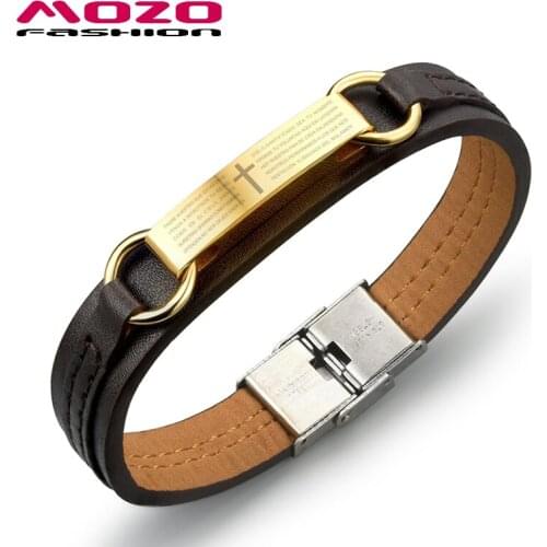 MOZO FASHION 2020 New Men Casual Classic Jewelry Genuine Leather Rope Cross Bracelets Trendy Vintage Male Wristbands Gifts P962