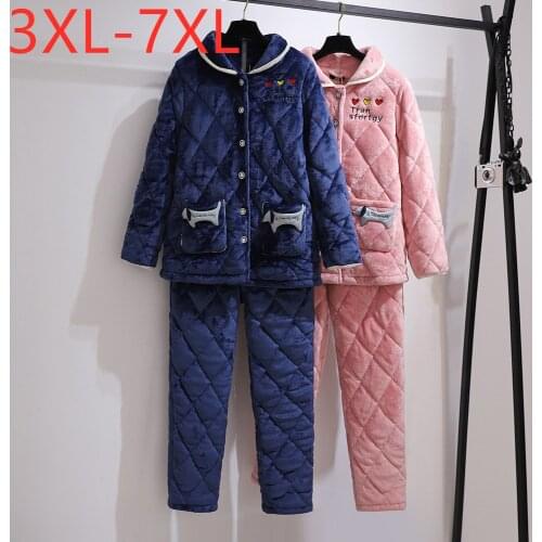 New Ladies Autumn Winter Plus Size Pajamas Sets For Women Large Loose Wool Liner Shirt And Pants Home Wear Suit 4XL 5XL 6XL 7XL