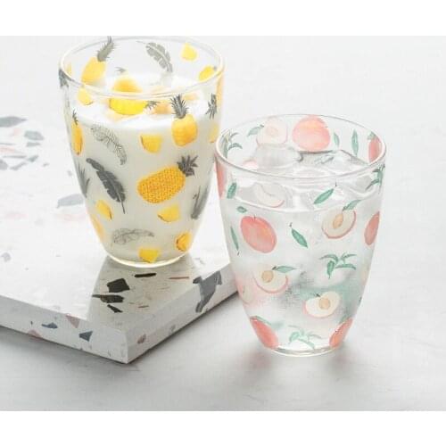 High Borosilicate Glass Transparent Printed Fruit Coffee Mug Household Milk Cup Creative Heat Resistant Office Teacup Drinkware