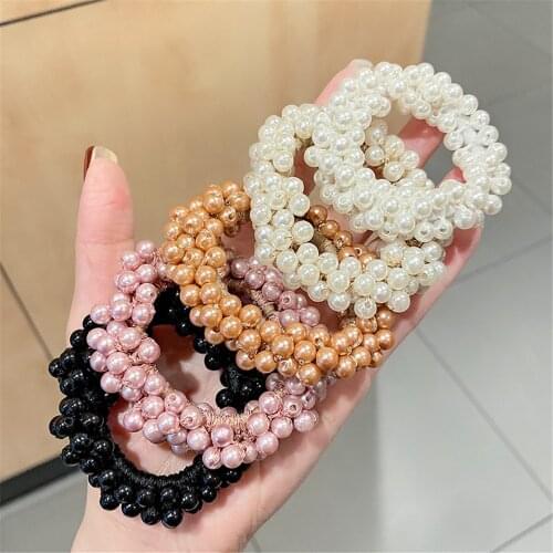 Woman Elegant Pearl Hair Ties Beads Girls Scrunchies Rubber Bands Ponytail Holders Hair Accessories Elastic Hair Band