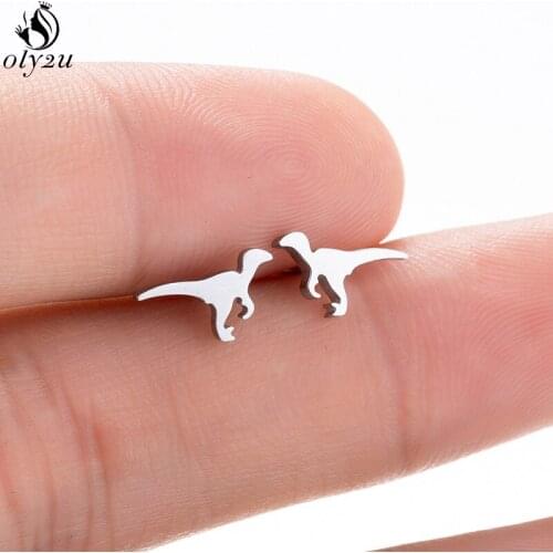 Lovely Stainless Steel Dragon Stud Earrings Fashion Jewelry for Women Children Dinosaur With Wings Small Earings Christmas Gift