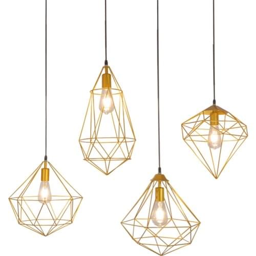 Nordic Diamond Iron Net Pendant Lights Restaurant Table Hanging Bar Window Shop Deco Pendant Lamps E27 Geometric Lines Fixtures