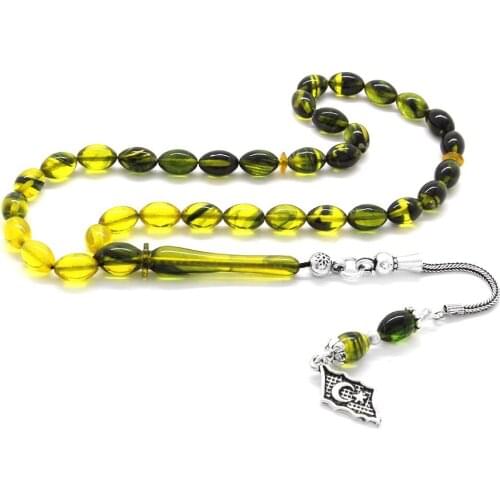 Tesbihane 925 Sterling Silver Tassels Wrist Size Cottage Yellow Fire Amber Prayer Beads