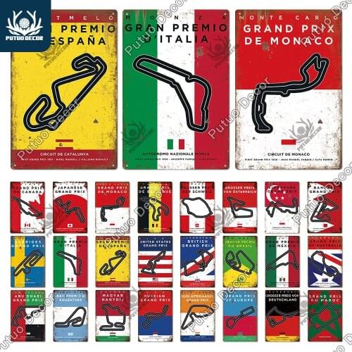 Putuo Decor Vintage Racing Track Metal Poster F1 Competition Tin Sign Plaque Metal Plate Bar Club Man Cave Home Wall Decoration