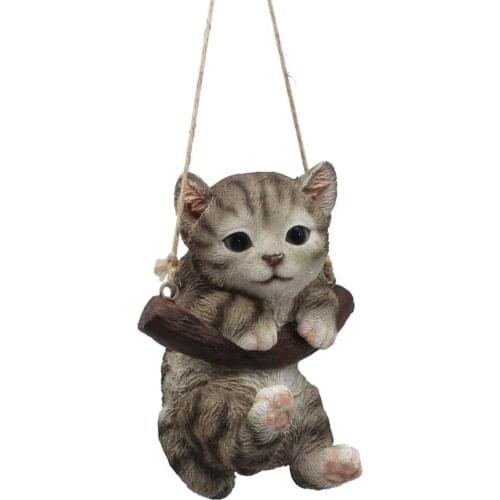 Hanging Garden Landscape Home Decor Swing Cat Statue, Christmas Decoration Cat Figurine