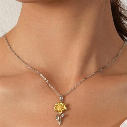 High Quality Sunflower Necklace for Women Silver Color Pendant Necklace Cocktail Party Jewelry