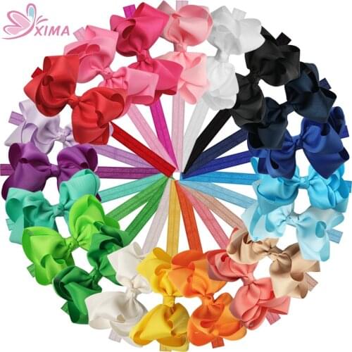 XIMA 20pcs/lot 4''Fashion Hair Ribbon Double Bows with Headband Kids Hair Band for Girls Hair Accessories