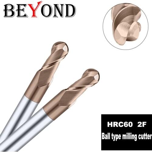 BEYOND Tungsten Steel Ball Cutter CNC Machine Center End Mill HRC60 2Flutes Carbide Milling Tools For Wood