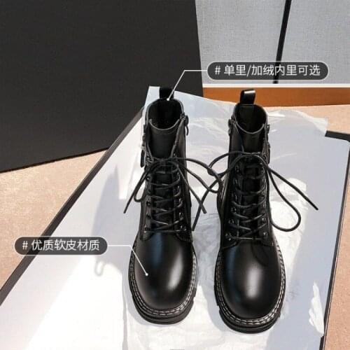 35-40 Size Womens Boots Motorcycle Boots Womens Autumn and Winter Fashion Round Toe Lace Combat Boots with Cotton