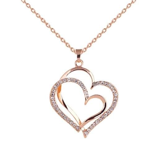 Womens Romantic Double Love Heart Rhinestone Choker Chain Necklace Jewelry Gift AR5X