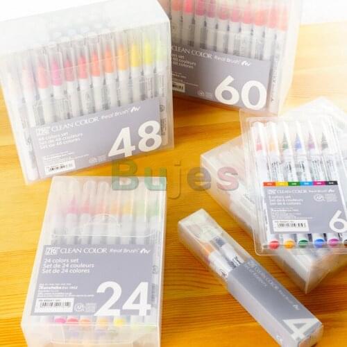 ZIG Kuretake Brush Pens CLEAN COLOR REAL BRUSH Set RB-6000AT Japan, account illustration and cartoon drawing,Art supplies