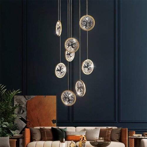 Gold Circle Rings Chandelier Lighting For Kitchen Living Room Stari Hanging Lamp Crystal Lights For Bedroom Dining Room