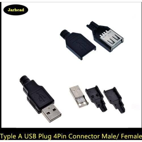 5 pcs USB 2.0 Type A Male Female USB 4-Pin Plug and Socket Connectors With Black Plastic Cover Type-A DIY Kits