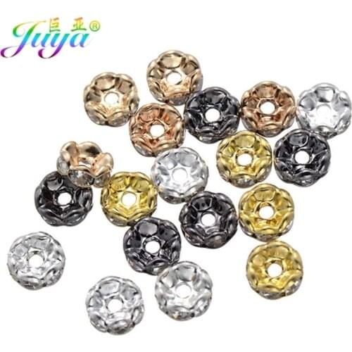 100pcs/lot Wholesale Metal Beads Cz Rhinestones 6MM Flower Round Spacer Charm Beads For Beadwork Pearls Jewelry DIY Making
