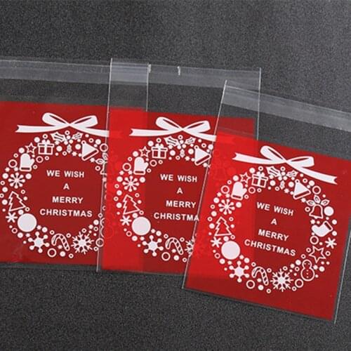 100pcs Christmas Bag Cookie Candy Package Dragee Self Adhesive OPP Gifts Bag New Year 2021 Gifts for Kids Presents Noel Navidad