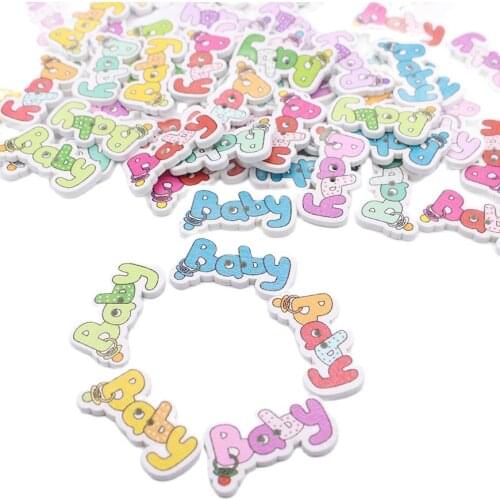 50 Pcs Baby Sewing Wooden Buttons Cartoon Craft 2 Holes For Scrapbooking Randomly Mixed 36mm*20mm