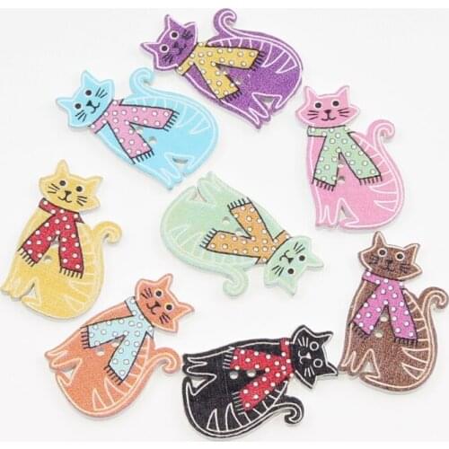50pcs Mixed Cat 2Hole Wooden Buttons for Baby Children Clothing Sewing Botones Scrapbooking Crafts DIY Button Decoration 20x30mm