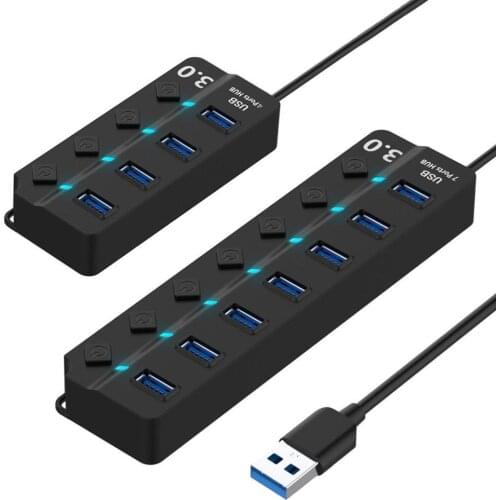 7/4 Ports USB 3.0 Hub High Speed Splitter On/Off Switch Charger Dock Station