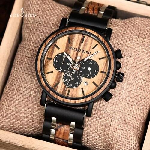 BOBO BIRD Chronograph Wooden Man Watches Quartz Multifunction orologio uomo Military Timepiece Wirstwatches for Men Dropshipping