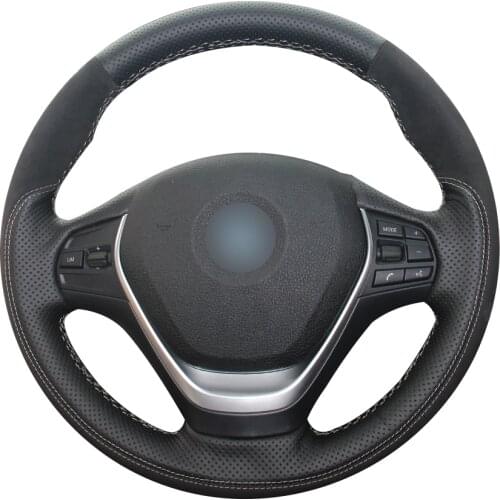 Black Natural Leather Black Suede Car Steering Wheel Cover for BMW F30 320i 328i 320d F20