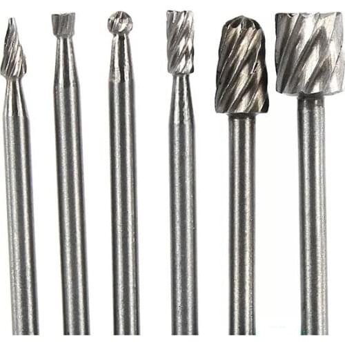 Citop 6pcs/set Single Cut 1/8" Round Shank HSS Rotary Multi Tool Burr Routing Router Bit Wood Milling Burrs Carving Tools Kit