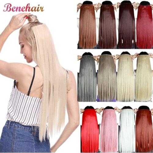 BENEHAIR Clip In Hair Extension Long Straight Synthetic Hair Piece Clip Hair Red Pink Purple Grey Hairpiece Fake Hair For Women