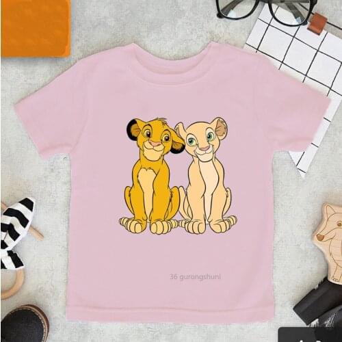 Little Lion and Bird Graphic Print Kawaii Girls T-shirt Cute Funny Kids T Shirt Summer Harajuku Vogue Toddler Baby Tops