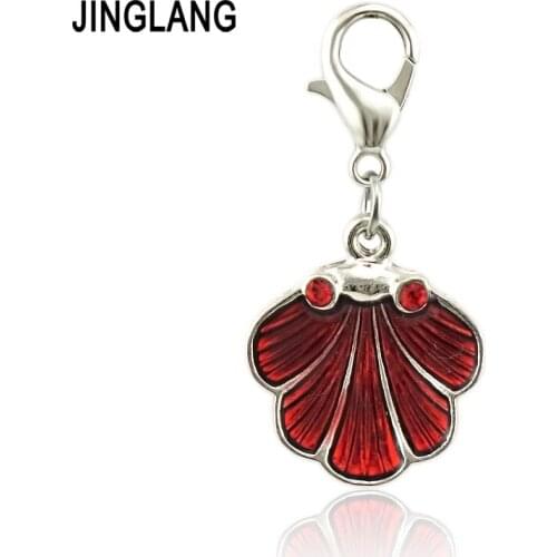 JINGLANG New Arrival Cute Flowers Enamel Charms With Rhinestone Zinc Alloy Charm Pendants Fit Bracelet 12 Pieces