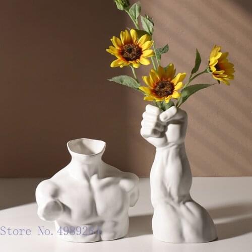 Creative ceramic vase Body art ornaments Naked man Arm muscle Silver Flower arrangement crafts ornaments Home Decoration vases