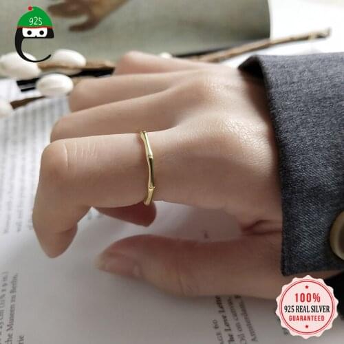 ElfoPlataSi Real 925 Sterling Silver Irregular Geometric bamboo Adjustable Ring For Women Party Wedding Birthday Gift DA1288