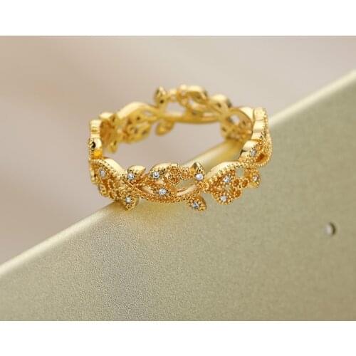New Fashion Zircon Leaves Branch Shaped Ring For Women Girls Luxury Vintage Gold Silver Color Wedding Bands Jewelry Accessories