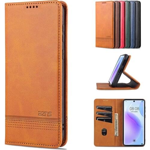 Magnetic Wallet Card Slot Flip Case For Huawei P50 P40 Lite P Smart Nova 8 7 7i SE Pro 6 Solid Color Ultra Thin Shockproof Cases