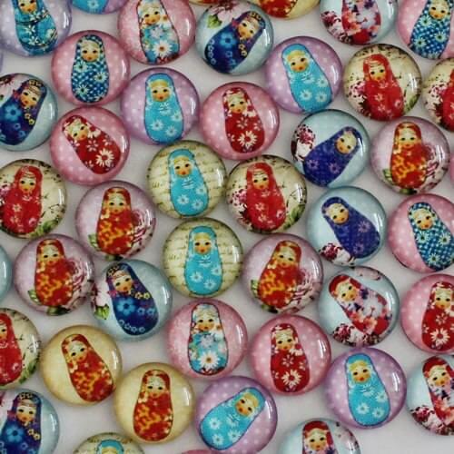 8 10 12 14 16 18 20 25 30mm Random Mixed Matryoshka Russia Baby Round Glass Cabochon Flatback Photo Dome Cameo DIY accessories