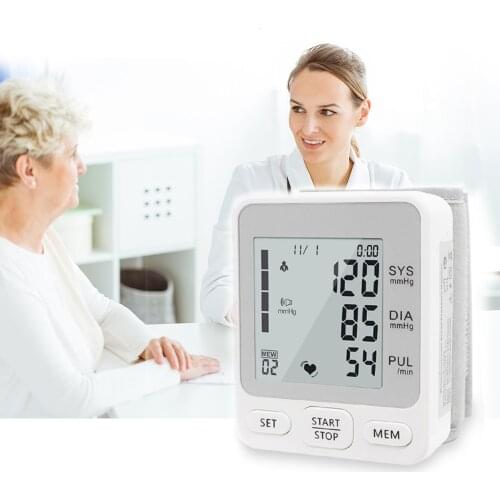 Medical Wrist Blood Pressure Gauge USB Rechargeable Electric LCD Digital BP Monitor Tonometer Portable Heart Beat Pulse Meter