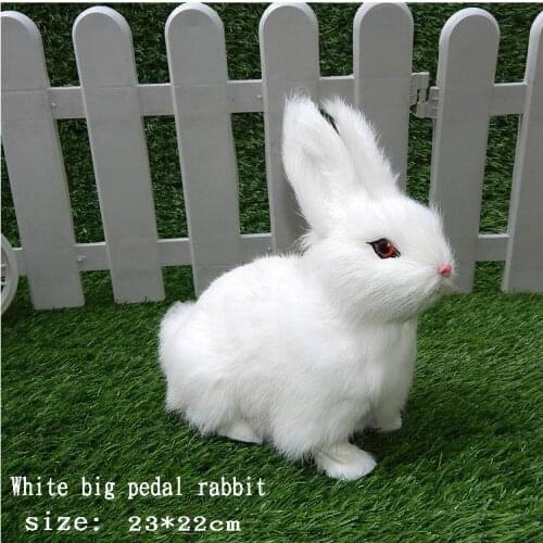 Simulation white rabbit model,polyethylene&fur 23x22cm Pedal rabbit handicraft toy props home decoration Xmas gift
