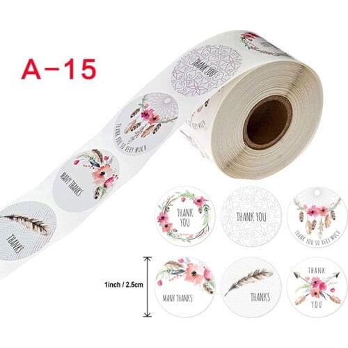 500pcs Round Flower Leaf Thank You Stickers Seal Labels Roll Birthday Wedding Envelope Decoration Sticker Journal Scrapbooking