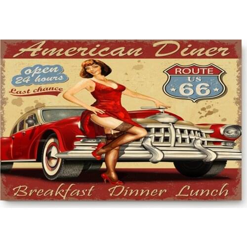 Girl Car Diner Retro Style American Airline Sign Amerika Has Attractive Art Non Slip Backing Accessory Sets Floor Carpets