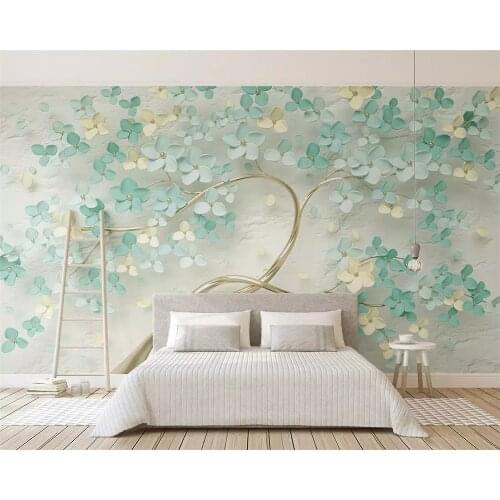Beibehang Customized wall papers home decor modern sleek minimalist leaf branches 3d flying birds new Chinese TV background