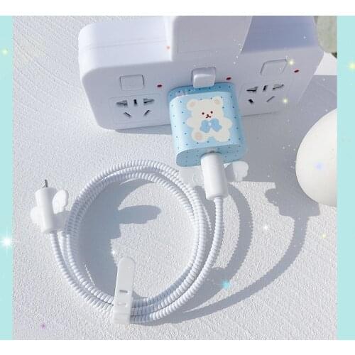 New Cartoon Bear TPU Case USB Cable Protector For iPhone 12 18/20 W Charging Plug Cover Protection Sprial Cable Protective