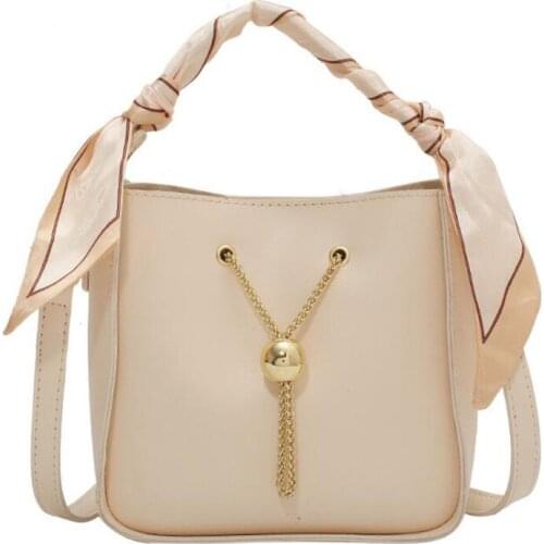 Solid Color PU Leather Mini Shoulder Crossbody Bags for Women 2021 Simple Chains Handbags and Purses Female Silk Scarf Tote Bags