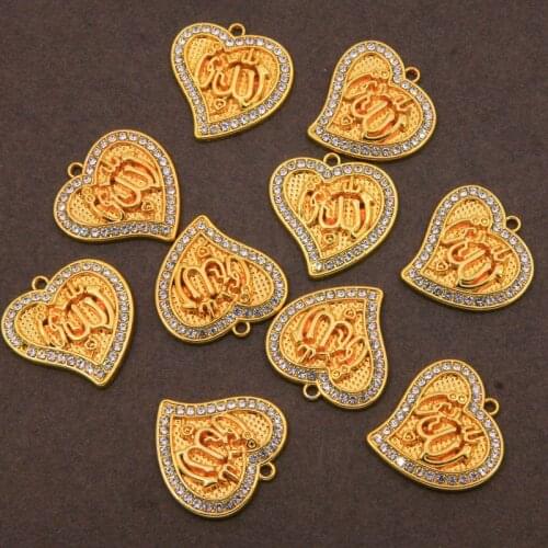 6pcs wholesale Heart-shaped Arabic Women Gold-color Muslim Islamic God Allah Charm Pendant Necklace Jewelry Ramadan Gift