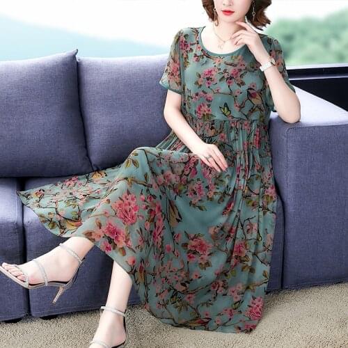 2021 Vintage Floral Chiffon Boho Midi Dress Summer 4XL Plus Size Print Beach Maxi Sundress Elegant Women Bodycon Party Vestidos