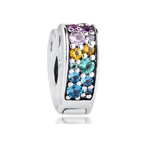 Fits for Pandora Bracelet 925 Sterling Silver Multi-Colored Arc Of Love Charm Clip Beads for Women DIY Jewelry Making kralen
