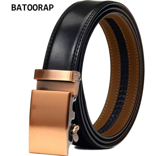 BATOORAP Luxury Brand Male Business Waist Strap Black Cowhide Vintage Automatic Buckle Metal Quality Mens Leather Belt WL-E06