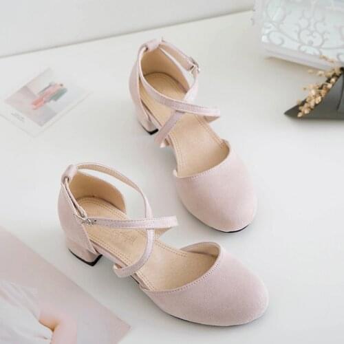 Lolita shoes summer apricot thick with 4cm sandals cross straps Baotou comfortable womens shoes student fairy sweet