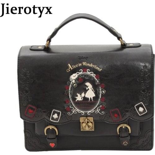 JIEROTYX Women Backpack Girl Alice Bag In Wonderland School Backpack Bag Women Handbags Bag Black Gothic Punk Style Hot Sale