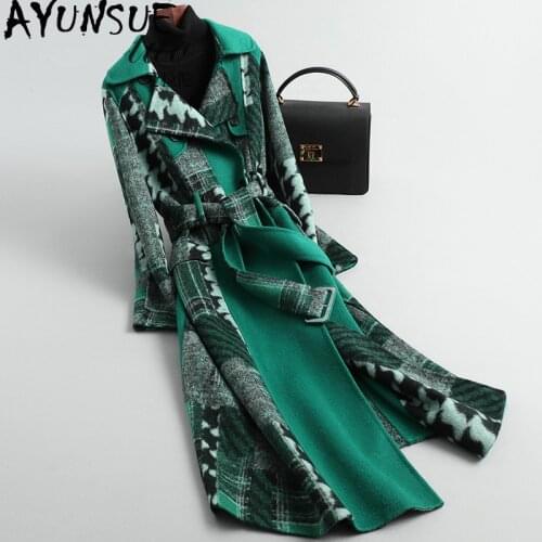 AYUNSUE Real Wool Coat 2019 Autumn Winter Jacket Women Double Side Woolen Coat Female Korean Long Jacket Manteau Femme ER19-T711